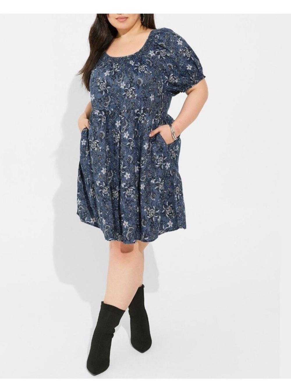 Mini Chambray Puff Sleeve Smocked Dress